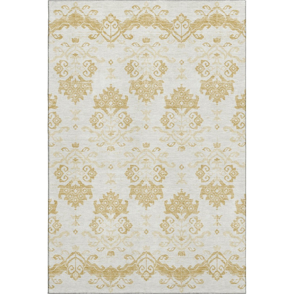 HomeRoots 5' X 8' Gold And Beige Medallion Area Rug - Washable, UV Protected, Stain Resistant for Stylish Homes 663752