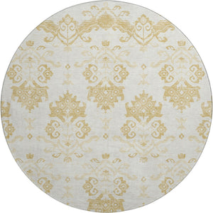 HomeRoots 8' Gold and Beige Medallion Washable Round Rug - UV Protected, Stylish, Durable & Easy-Care Design 663753