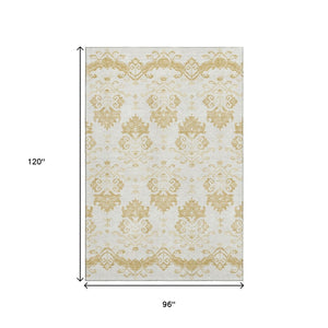 HomeRoots 8' X 10' Gold and Beige Medallion Area Rug - Washable, UV-Protected, Durable, Perfect for Busy Homes 663754