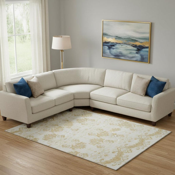HomeRoots 8' X 10' Gold and Beige Medallion Area Rug - Washable, UV-Protected, Durable, Perfect for Busy Homes 663754