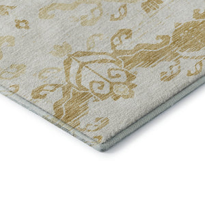 HomeRoots 9' X 12' Gold & Beige Medallion Area Rug – Washable, Stain Resistant, UV Protected for Any Space 663755
