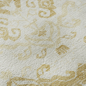 HomeRoots 9' X 12' Gold & Beige Medallion Area Rug – Washable, Stain Resistant, UV Protected for Any Space 663755