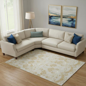 HomeRoots 10' Gold and Beige Medallion Area Rug - Washable, UV Protected, Stain Resistant for High-Traffic Homes 663756
