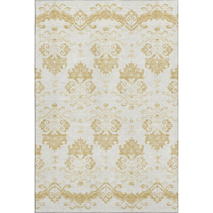 HomeRoots 10' Gold and Beige Medallion Area Rug - Washable, UV Protected, Stain Resistant for High-Traffic Homes 663756
