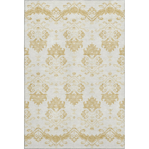 HomeRoots 10' Gold and Beige Medallion Area Rug - Washable, UV Protected, Stain Resistant for High-Traffic Homes 663756