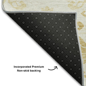 HomeRoots 10' Gold and Beige Medallion Area Rug - Washable, UV Protected, Stain Resistant for High-Traffic Homes 663756