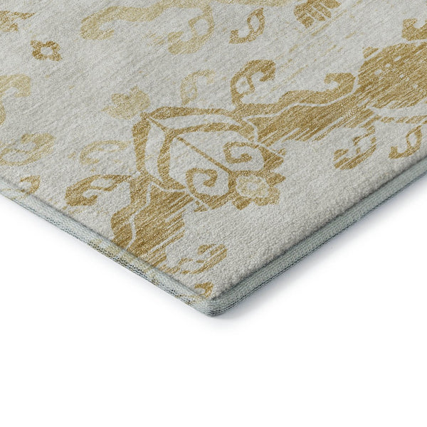 HomeRoots 10' Gold and Beige Medallion Area Rug - Washable, UV Protected, Stain Resistant for High-Traffic Homes 663756
