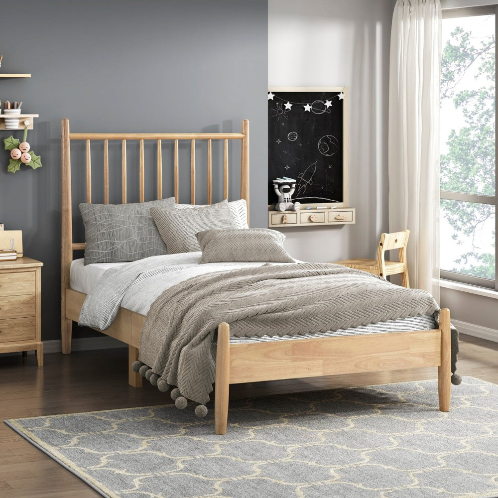 English Elm Mid-century Twin Platform Bed Natural Wood Vertical Slat Headboard Bedroom Frame B011P437952