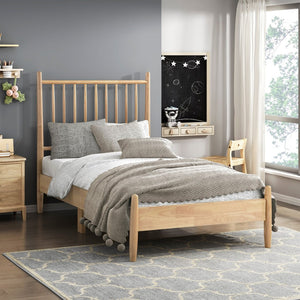 English Elm Mid-century Twin Platform Bed Natural Wood Vertical Slat Headboard Bedroom Frame B011P437952