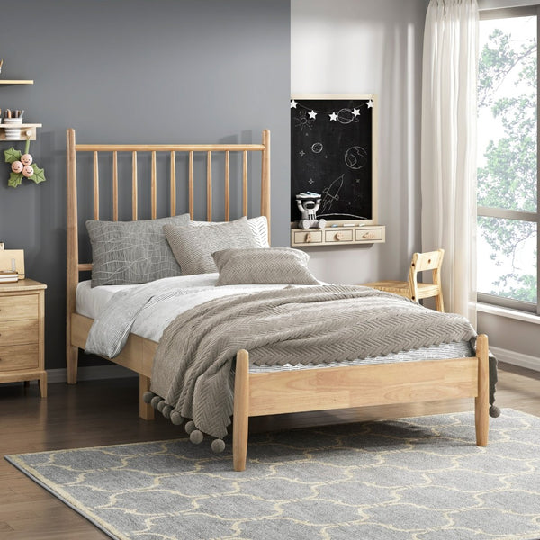 English Elm Mid-century Twin Platform Bed Natural Wood Vertical Slat Headboard Bedroom Frame B011P437952