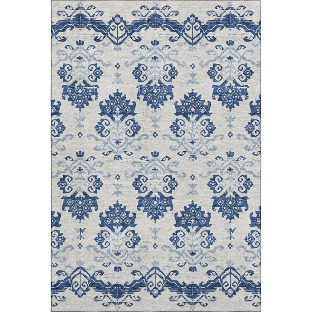 HomeRoots 8' X 10' Navy Blue & Ivory Medallion Area Rug - Washable, UV-Protected, Durable for High-Traffic Homes 663778