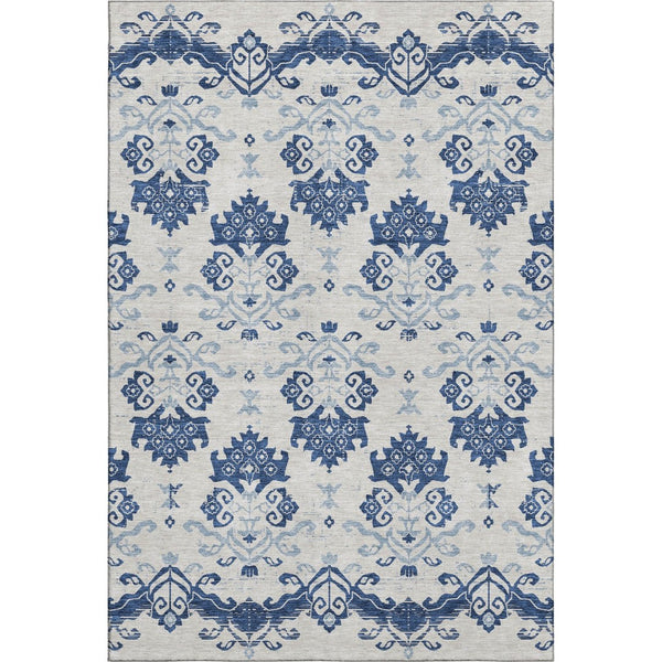 HomeRoots 8' X 10' Navy Blue & Ivory Medallion Area Rug - Washable, UV-Protected, Durable for High-Traffic Homes 663778