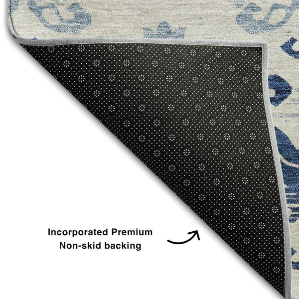 HomeRoots 8' X 10' Navy Blue & Ivory Medallion Area Rug - Washable, UV-Protected, Durable for High-Traffic Homes 663778