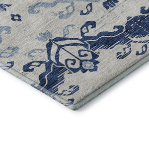 HomeRoots 8' X 10' Navy Blue & Ivory Medallion Area Rug - Washable, UV-Protected, Durable for High-Traffic Homes 663778