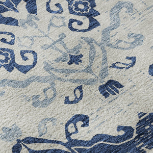 HomeRoots 8' X 10' Navy Blue & Ivory Medallion Area Rug - Washable, UV-Protected, Durable for High-Traffic Homes 663778