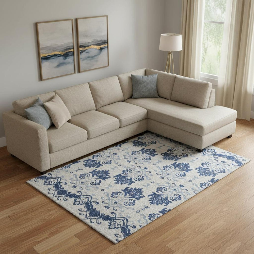 HomeRoots 9' X 12' Navy Blue Medallion Area Rug - Washable, Stain Resistant, UV Protected for High-Traffic Spaces 663779