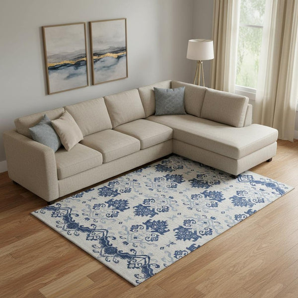 HomeRoots 9' X 12' Navy Blue Medallion Area Rug - Washable, Stain Resistant, UV Protected for High-Traffic Spaces 663779