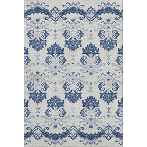 HomeRoots 9' X 12' Navy Blue Medallion Area Rug - Washable, Stain Resistant, UV Protected for High-Traffic Spaces 663779