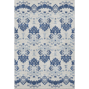 HomeRoots 9' X 12' Navy Blue Medallion Area Rug - Washable, Stain Resistant, UV Protected for High-Traffic Spaces 663779