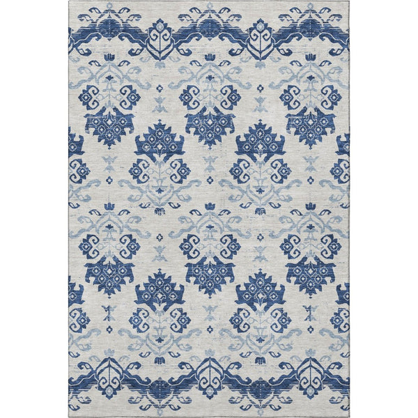 HomeRoots 9' X 12' Navy Blue Medallion Area Rug - Washable, Stain Resistant, UV Protected for High-Traffic Spaces 663779