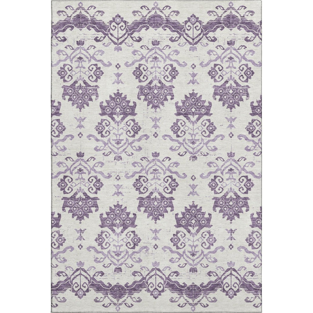 HomeRoots 5' X 8' Stylish Purple & Ivory Medallion Area Rug - Washable, UV Protected & Pet-Friendly Design 663782