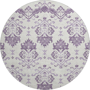 HomeRoots 8' Purple Medallion Washable Round Rug - Durable, UV-Protected, Ideal for Living Rooms & Patios! 663783