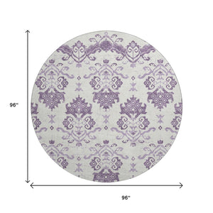 HomeRoots 8' Purple Medallion Washable Round Rug - Durable, UV-Protected, Ideal for Living Rooms & Patios! 663783