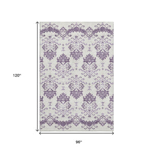 HomeRoots 8' X 10' Purple And Ivory Medallion Area Rug – Washable, UV-Protected, Stain Resistant for Family Homes 663784
