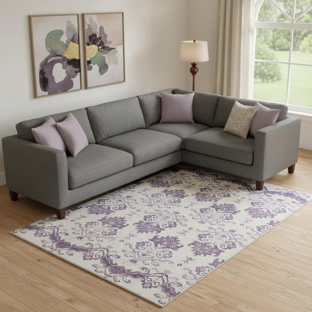 HomeRoots 8' X 10' Purple And Ivory Medallion Area Rug – Washable, UV-Protected, Stain Resistant for Family Homes 663784