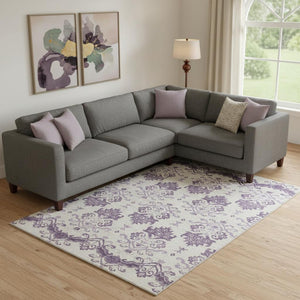 HomeRoots 8' X 10' Purple And Ivory Medallion Area Rug – Washable, UV-Protected, Stain Resistant for Family Homes 663784