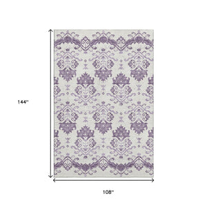HomeRoots 9' X 12' Washable Purple & Ivory Medallion Area Rug with UV Protection for Family-Friendly Spaces 663785