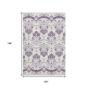 HomeRoots 10' X 14' Purple and Ivory Medallion Area Rug - Washable, UV Protected, Stylish for Busy Homes! 663786