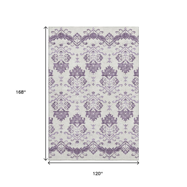 HomeRoots 10' X 14' Purple and Ivory Medallion Area Rug - Washable, UV Protected, Stylish for Busy Homes! 663786