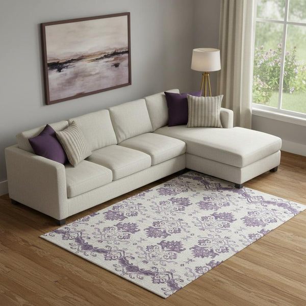 HomeRoots 10' X 14' Purple and Ivory Medallion Area Rug - Washable, UV Protected, Stylish for Busy Homes! 663786