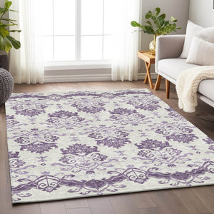 HomeRoots 10' X 14' Purple and Ivory Medallion Area Rug - Washable, UV Protected, Stylish for Busy Homes! 663786
