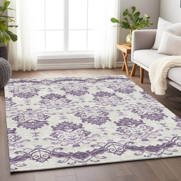 HomeRoots 10' X 14' Purple and Ivory Medallion Area Rug - Washable, UV Protected, Stylish for Busy Homes! 663786