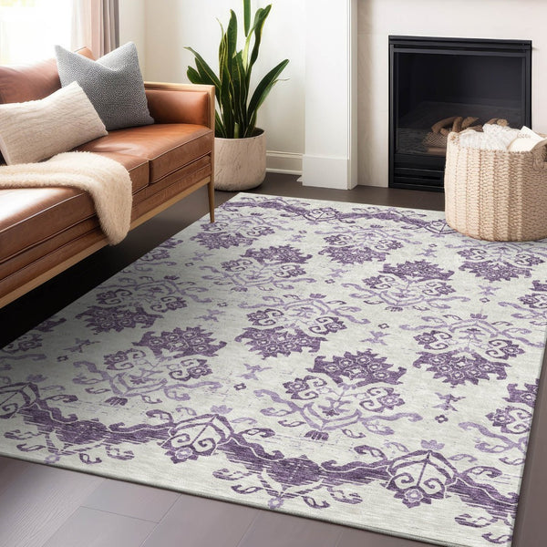 HomeRoots 10' X 14' Purple and Ivory Medallion Area Rug - Washable, UV Protected, Stylish for Busy Homes! 663786