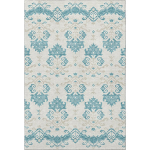 HomeRoots 5' X 8' Medallion Washable Area Rug in Teal, Ivory & Gray - Durable, UV Protected, Easy Care Design 663794