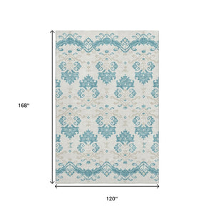 HomeRoots 10' X 14' Teal Ivory Gray Medallion Area Rug - UV Protected, Stain-Resistant, Durable & Stylish! 663798