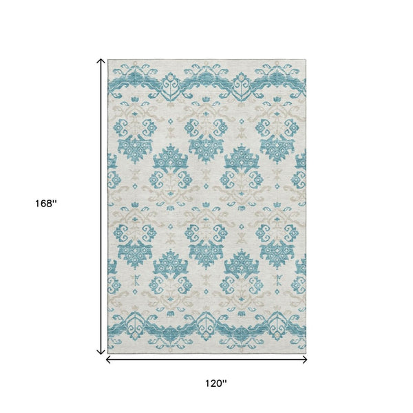 HomeRoots 10' X 14' Teal Ivory Gray Medallion Area Rug - UV Protected, Stain-Resistant, Durable & Stylish! 663798