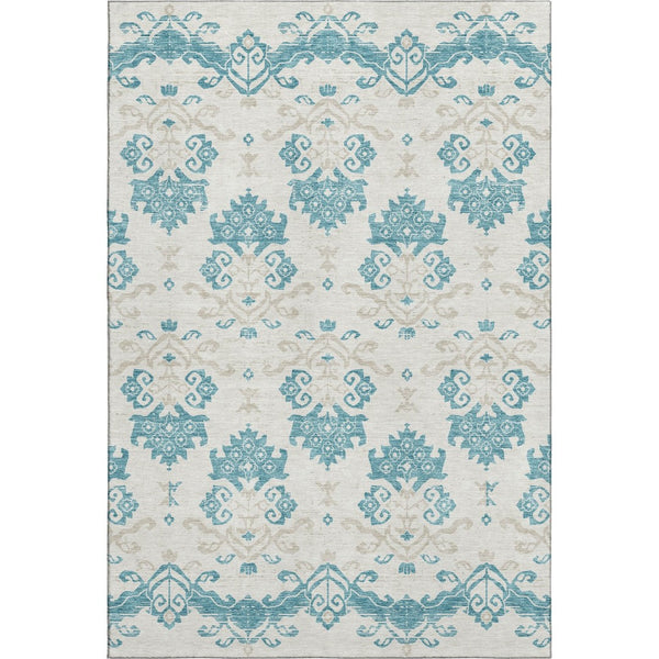 HomeRoots 10' X 14' Teal Ivory Gray Medallion Area Rug - UV Protected, Stain-Resistant, Durable & Stylish! 663798