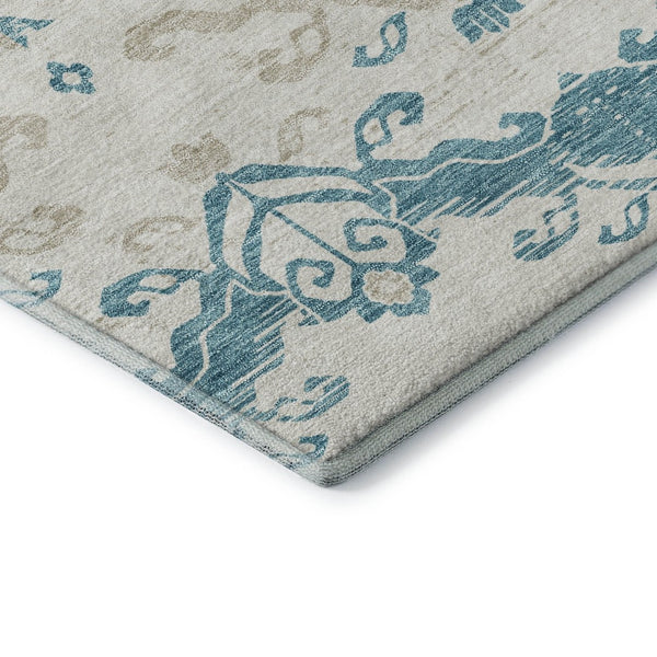 HomeRoots 10' X 14' Teal Ivory Gray Medallion Area Rug - UV Protected, Stain-Resistant, Durable & Stylish! 663798