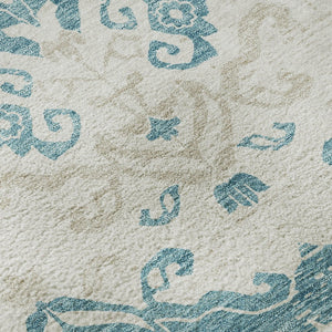HomeRoots 10' X 14' Teal Ivory Gray Medallion Area Rug - UV Protected, Stain-Resistant, Durable & Stylish! 663798