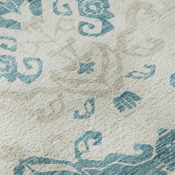 HomeRoots 10' X 14' Teal Ivory Gray Medallion Area Rug - UV Protected, Stain-Resistant, Durable & Stylish! 663798