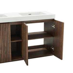 English Elm Emilia 60 Inch Freestanding Oak Vanity with Ceramic Sink and Soft Close Drawers Walnut Brown W1865S00243