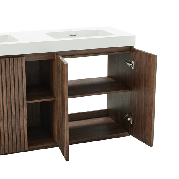 English Elm Emilia 60 Inch Freestanding Oak Vanity with Ceramic Sink and Soft Close Drawers Walnut Brown W1865S00243