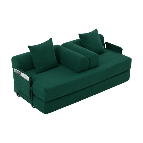 English Elm UNITED modular foldable sofa with metal frame, corduroy upholstery, side pocket & quick assembly convenience Emerald W1568P375638