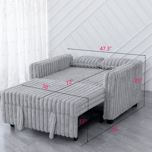 English Elm 3 in 1 Convertible Sleeper Sofa Bed with Plush Fabric, Spring Support, Cozy Skin-Friendly Comfort Light Gray W1767P195964