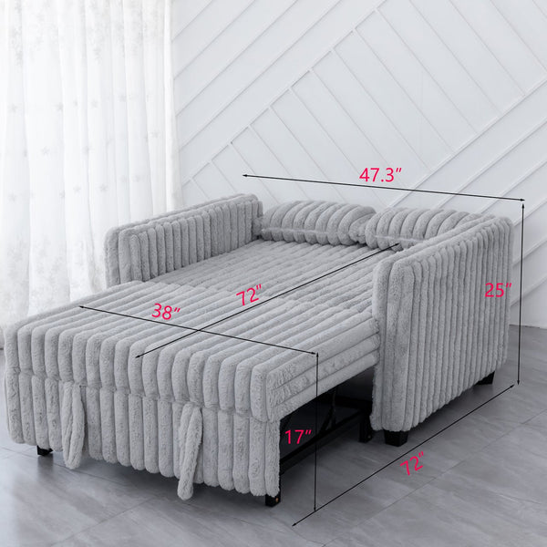 English Elm 3 in 1 Convertible Sleeper Sofa Bed with Plush Fabric, Spring Support, Cozy Skin-Friendly Comfort Light Gray W1767P195964