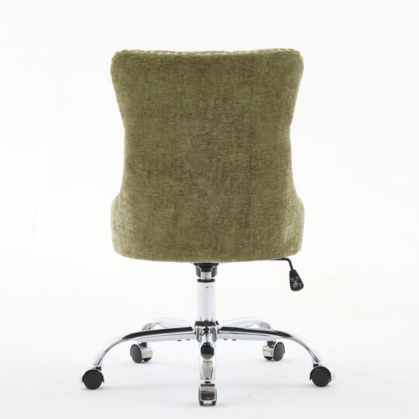 English Elm A&A Elegant Chenille Tufted Office Chair with Hand-Pulled Buttons, Nailhead Trim & Gold Chrome Base Green W1143P366777
